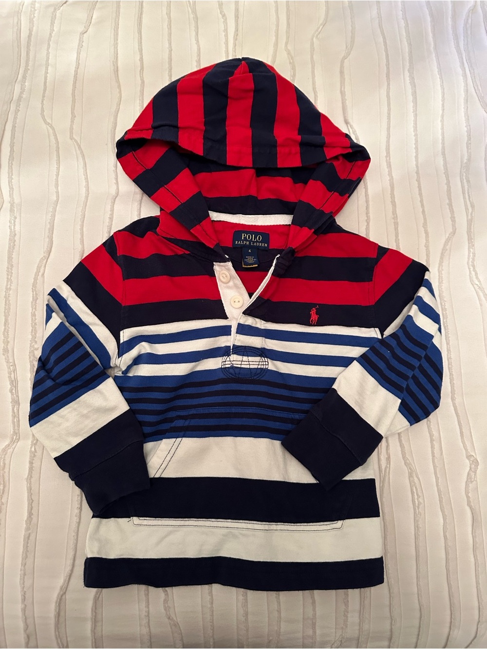 Polo by Ralph Lauren Red & Navy Striped Hooded Top for Kids